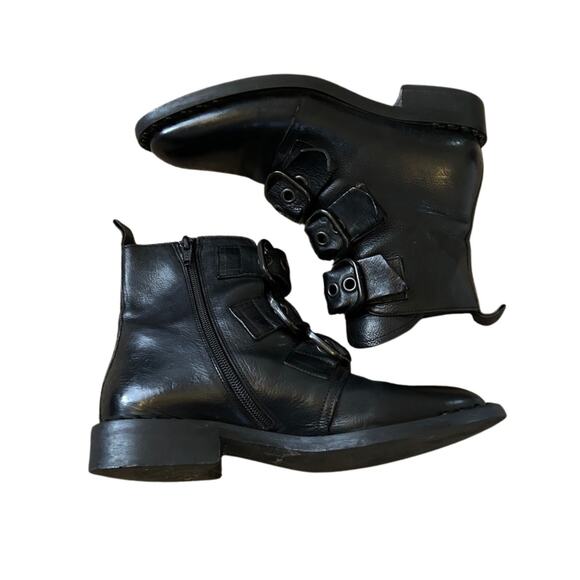 Just Juice Italy Black Leather Buckle Studded Ankle Boots –Goth Booties, Size 37 - Picture 5 of 9